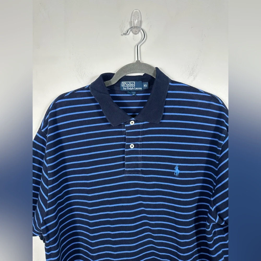 Polo Ralph Lauren Striped Polo Shirt Men’s XL Navy Blue Short Sleeve Classic Fit